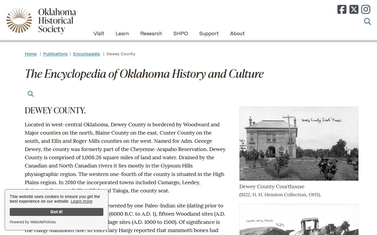 Oklahoma Historical Society entry for Dewey County history and geography